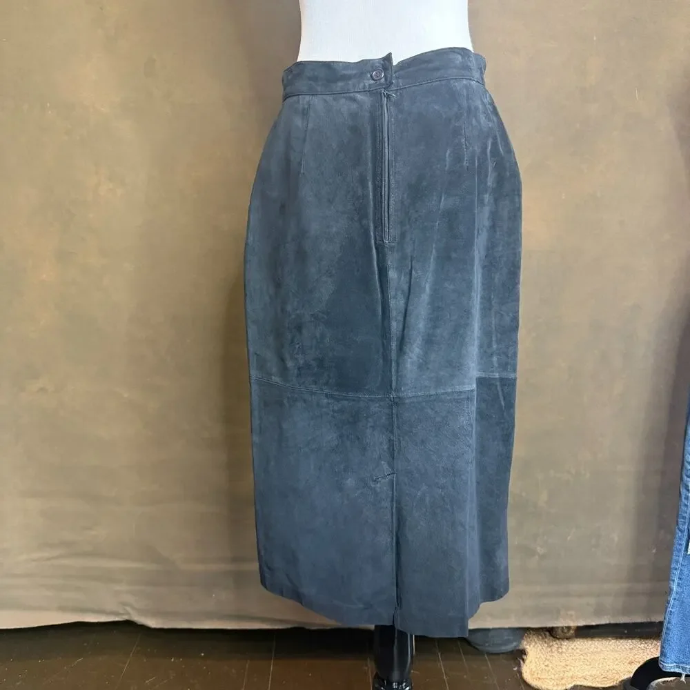 Vintage Smith and Forester Suede Pencil Skirt Women’s Size 12 Black